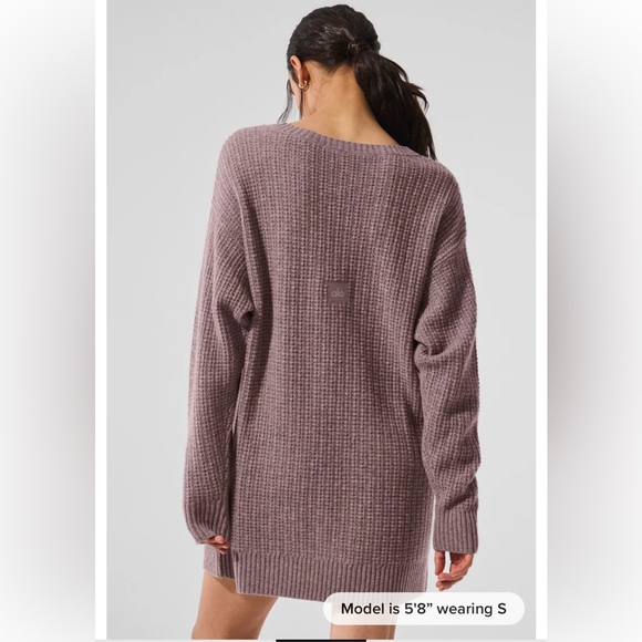 NWT ALO Yoga Cashmere Mushroom Heather Waffle Sweater Dress size Large - Picture 2 of 6